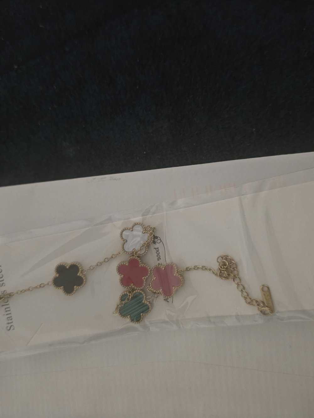 Multicolor Clover Charm Bracelet - Gold Chain